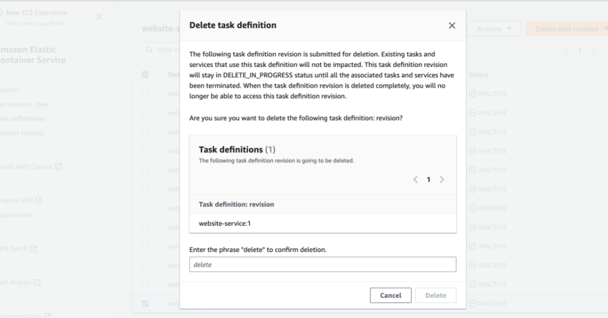 Amazon ECS Finally Supports Task Definition Deletion