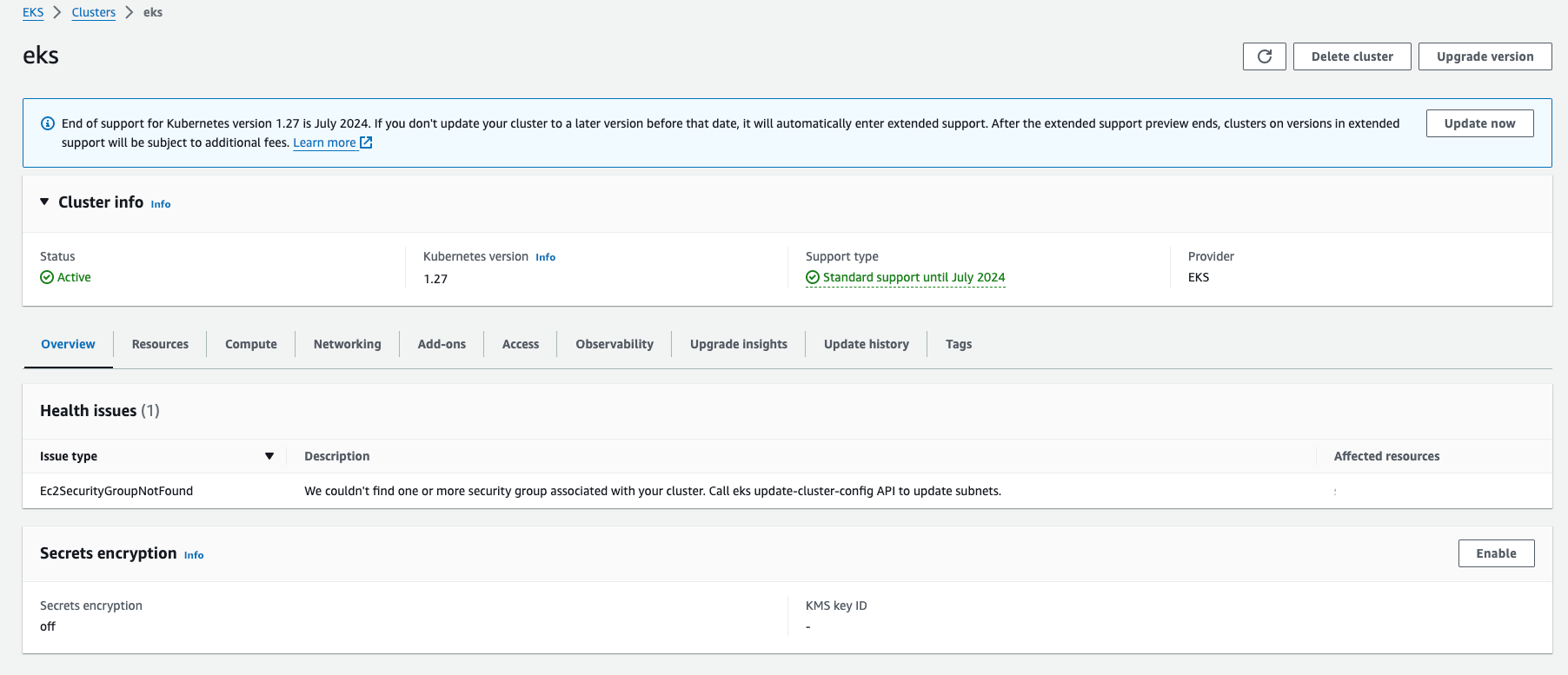 Utilize EKS Cluster Health Status to monitor your cluster